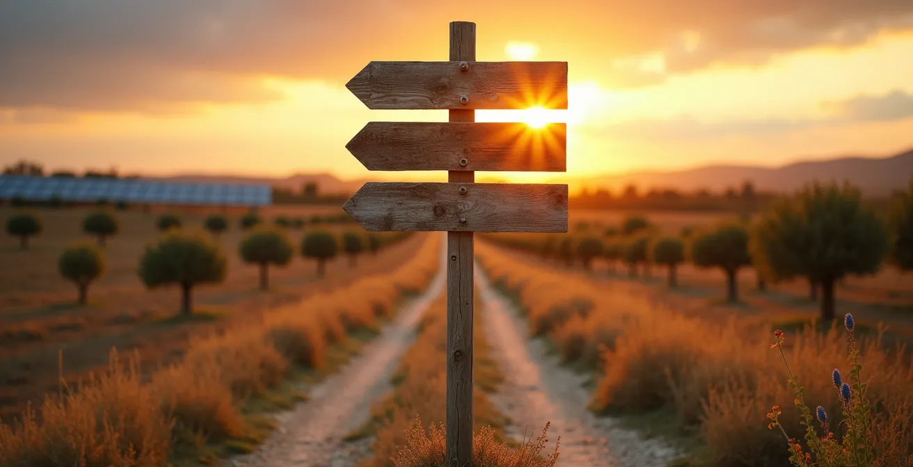 Diagrama visual de árbol de decisión mostrando diferentes opciones para una parcela no rentable