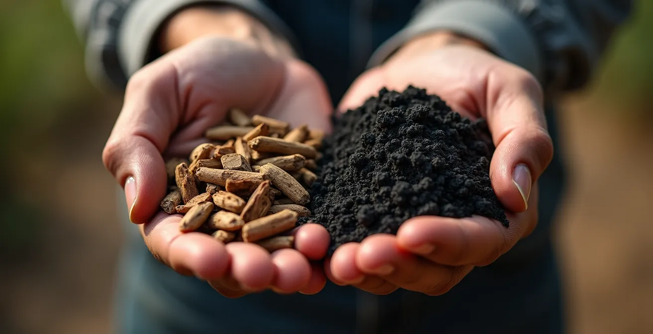 Proceso de transformación de restos de poda en biochar mediante pirólisis controlada