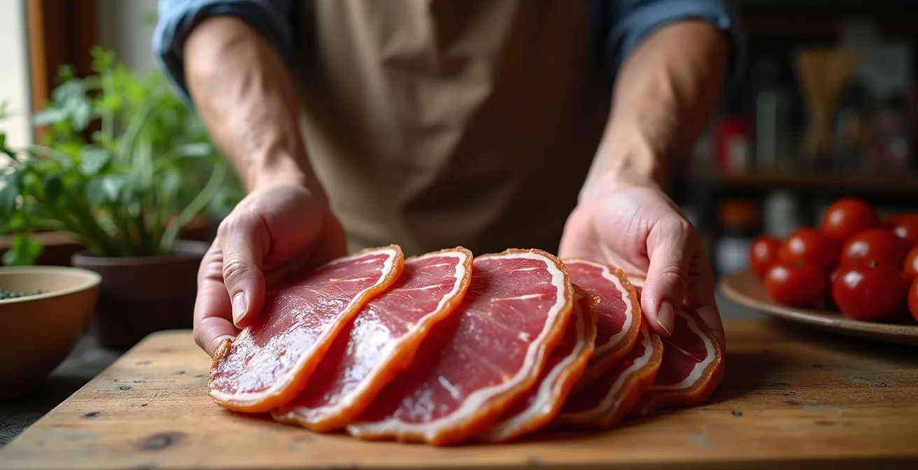 Consumidor seleccionando productos de ganadería extensiva en mercado local español