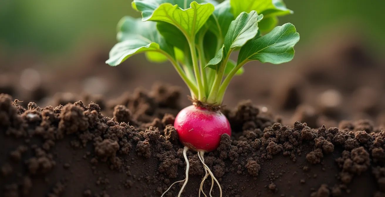 Campo de rábano forrajero actuando como cultivo trampa para el control biológico de nemátodos en agricultura ecológica