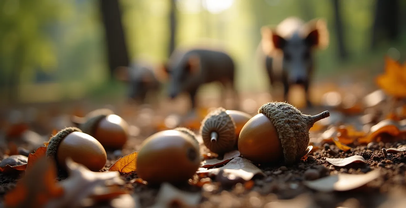 Sistema silvopastoral de dehesa con cerdos ibéricos bajo encinas