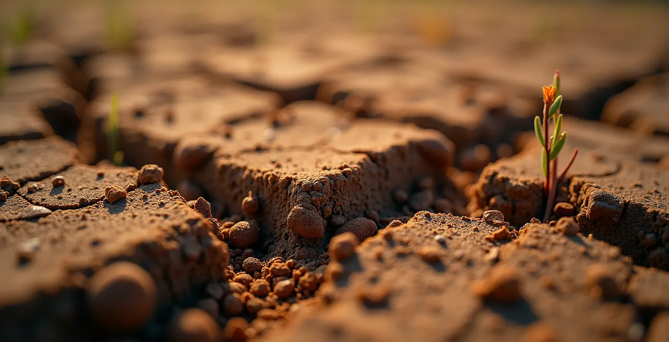 Detalle macro de tierra agrícola española mostrando diferentes texturas y composiciones del suelo