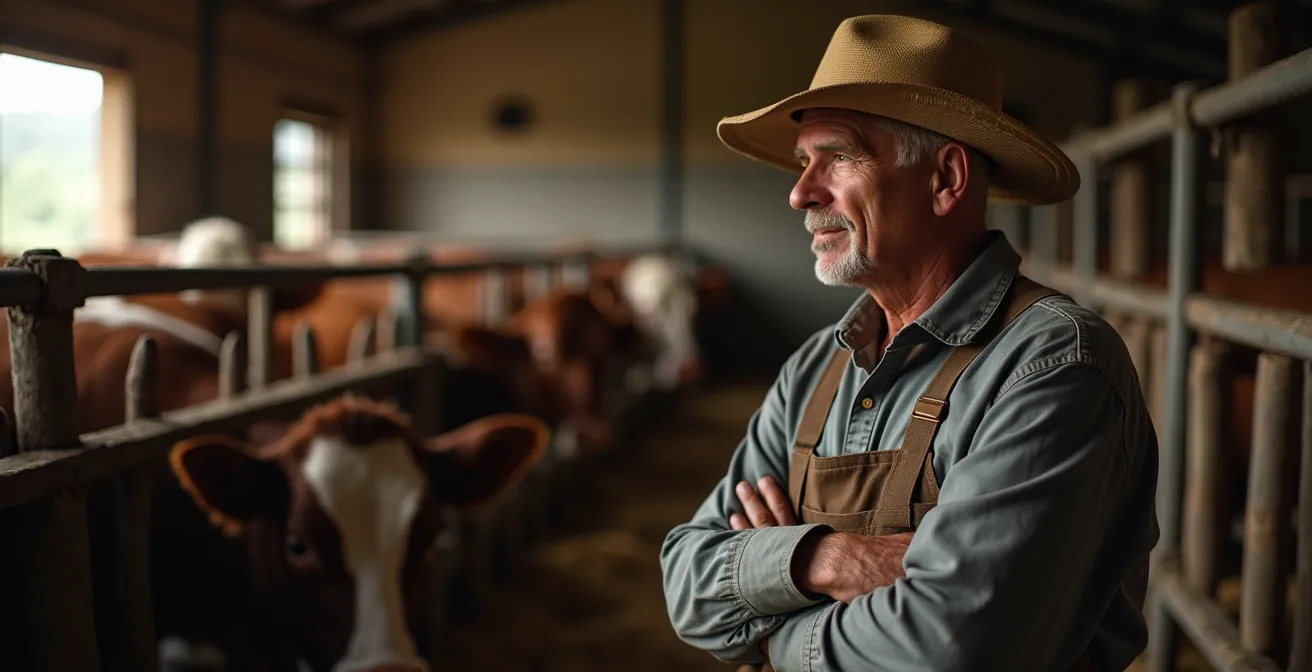 Ganadero observando el comportamiento de rumia en vacas lecheras