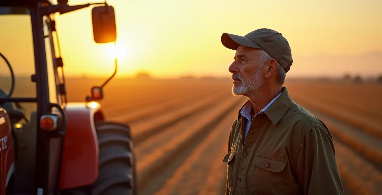 Vista aérea de campos españoles mostrando líneas de cultivo perfectamente paralelas creadas con GPS